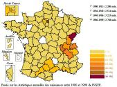 Le patronyme Tournier en France de 1966 � 1990 (agrandissement 77 Ko)